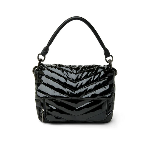 Black patent quilted handbag