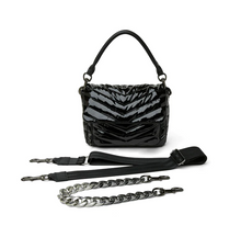 Load image into Gallery viewer, Black patent quilted handbag with various straps