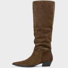 Load image into Gallery viewer, Brown suede pointed tall boots