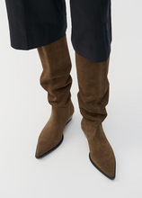 Load image into Gallery viewer, woman&#39;s legs wearing brown pointed boots