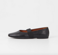 Black Leather Mary Jane Flat Shoe