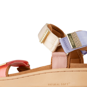 close up of straps with fish leather and gold detailing