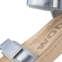 Load image into Gallery viewer, close up of blue metallic straps with silver detailing 