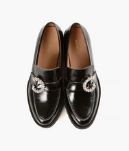 Load image into Gallery viewer, Shiny black loafers with c shaped diamonds