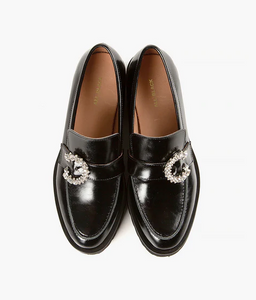 LADY BLING Black Leather Loafers