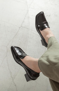 Black Leather Loafers with angled toes