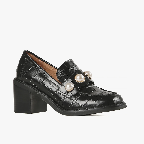 Black Croc with Pearl Heel Shoes