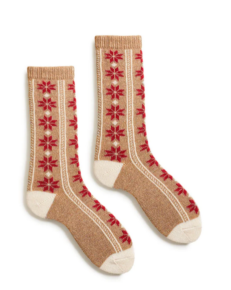 tan socks with snowflakes