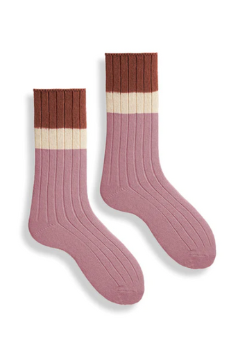 rust, white, and pink colorblocked sock