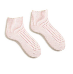 TIPPED RIB Wool Cashmere Shortie Socks Pale Pink