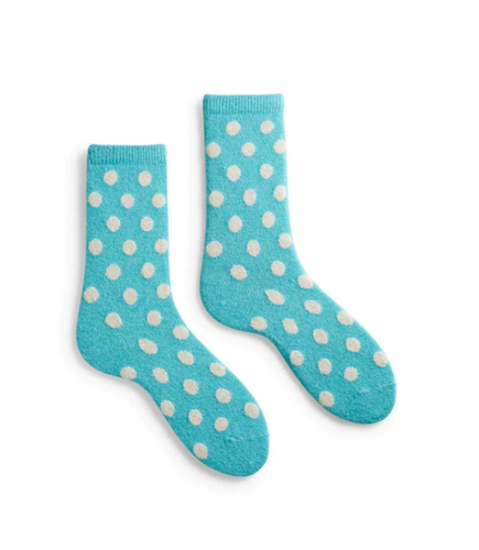 blue and white polka dot socks