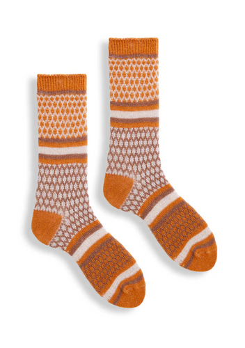 HONEYCOMB Wool Cashmere Crew Socks | Orange Cashmere Socks