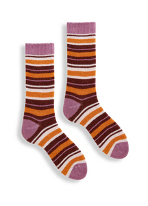 MULTI STRIPE Wool Cashmere Crew Sock Rosewood