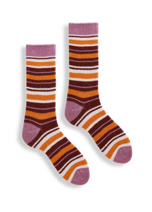 pink, orange, and brown striped socks