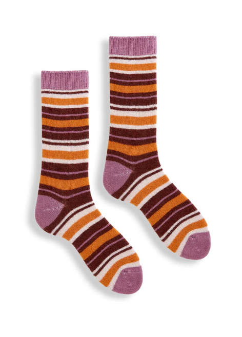 MULTI STRIPE Wool Cashmere Crew Sock Rosewood