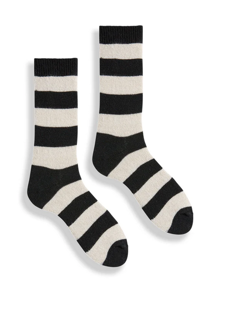 RUGBY STRIPE Wool Cashmere Crew Sock Black