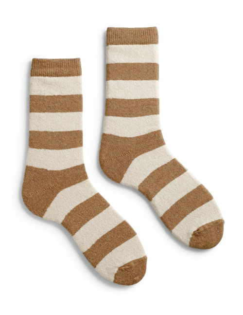 tan and white striped socks