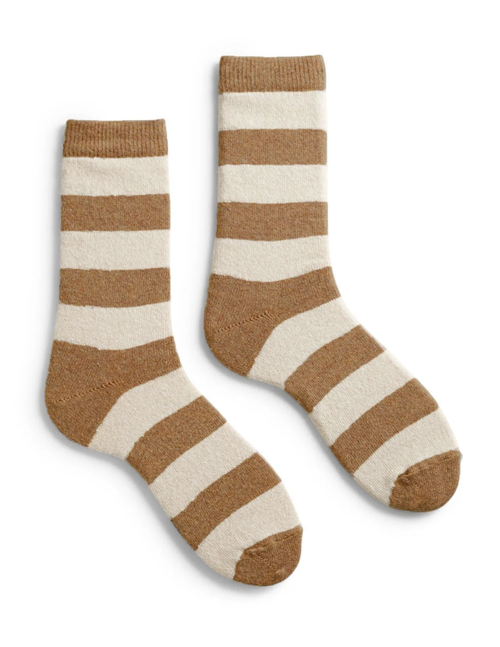 RUGBY STRIPE Wool Cashmere Crew Sock Camel