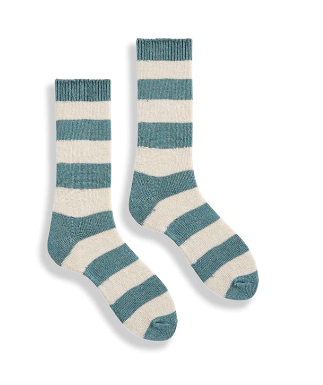 RUGBY STRIPE Wool Cashmere Crew Sock Mineral