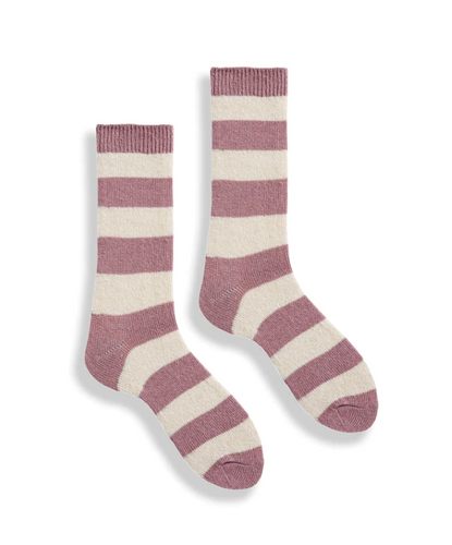 RUGBY STRIPE Wool Cashmere Crew Sock Rosewood