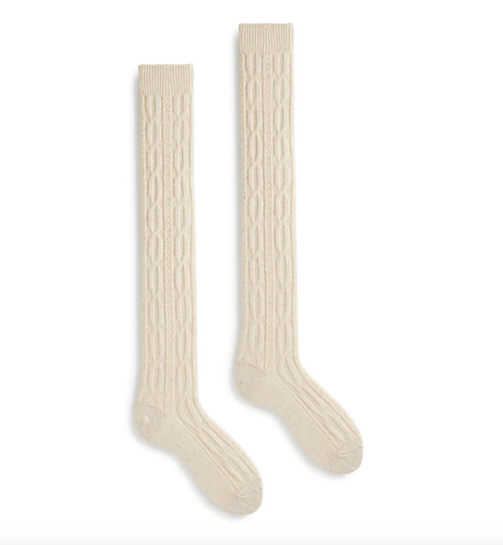 CABLE WOOL CASHMERE Over-the-knee Socks CREME