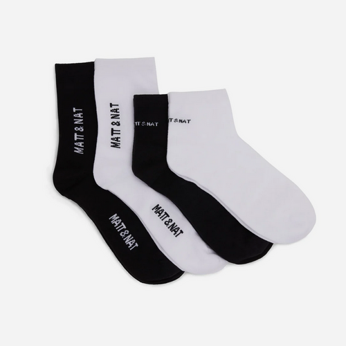 black and white socks in two sizes