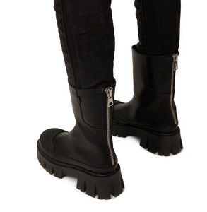 Mid calf black boots with chunky back zip