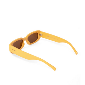 back view of yellow rectangle sunglasses