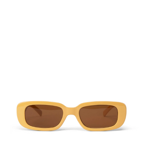 yellow rectangle sunglasses with brown lenses
