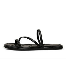 Load image into Gallery viewer, black strappy flat sandal side view