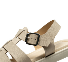 Load image into Gallery viewer, close up of off white leather and silver buckle