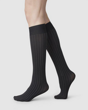 Load image into Gallery viewer, Black and grey striped knee high stocking sock