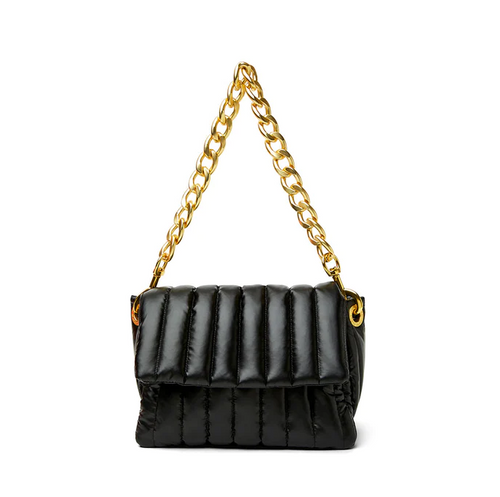 Black quilted puffy crossbody handbag