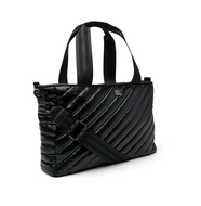 Black quilted crossbody tote bag