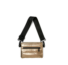 Load image into Gallery viewer, Back Zip of gold nylon bag