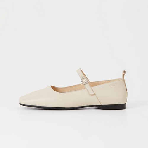 off white ballet flats with strap side view