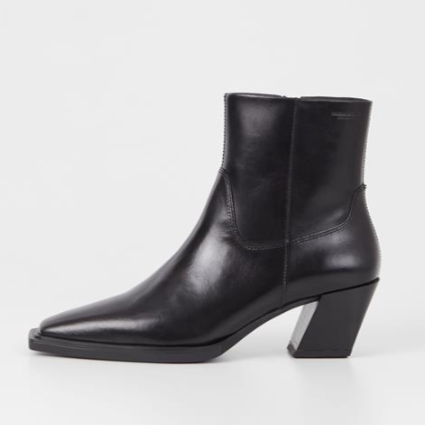 ALINA Black Leather Ankle Boots