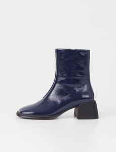 ANSIE Navy Patent Leather Ankle Boots