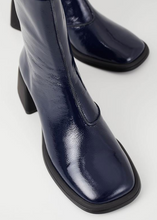Load image into Gallery viewer, ANSIE Navy Patent Leather Ankle Boots