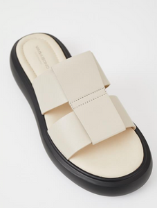 Rounded toe shape off white slide sandal