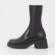 Black leather stretch mid rise boots