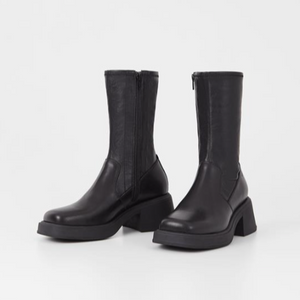 Black stretch boots with inside zipper