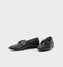 Load image into Gallery viewer, pair of black leather boat shoe flats
