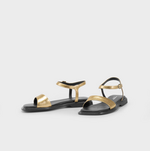 Load image into Gallery viewer, Gold strappy flat sandals