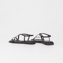 Load image into Gallery viewer, back view of black view strappy sandals