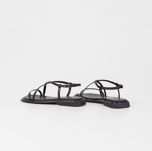 back view of black view strappy sandals