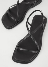 Load image into Gallery viewer, top view of black strappy sandals
