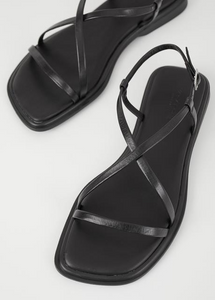 top view of black strappy sandals
