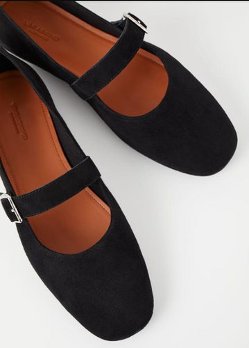 Black Suede Mary Jane Flat Shoes