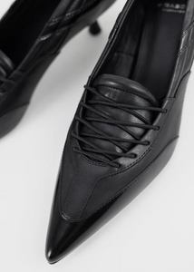 Black Pointed Lace Up Heels